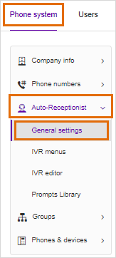 Phone system - Auto-receptioist - General settings