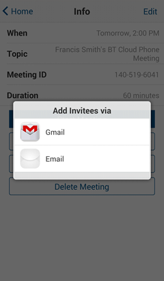 Meetings Android - Schedule Meeting - Info - Add Invitees