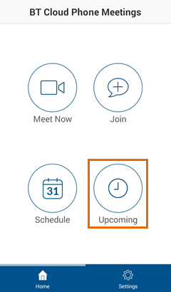 Meetings Mobile app - tap Upcoming