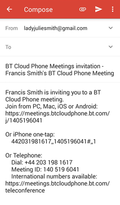 Meetings Mobile app - Edit Meeting - Edit - Send email invitation via Google