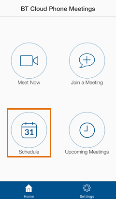 Meetings iOS Mobile app - tap Schedule