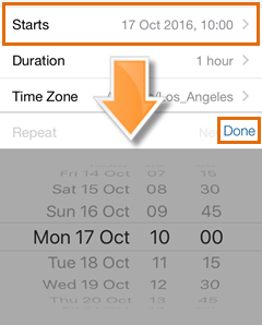 Meetings iOS - Schedule Meeting - Set the start time of the meeting