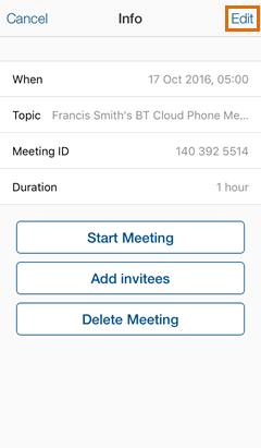 Meetings iOS - Upcoming Meetings - Info - Tap Edit