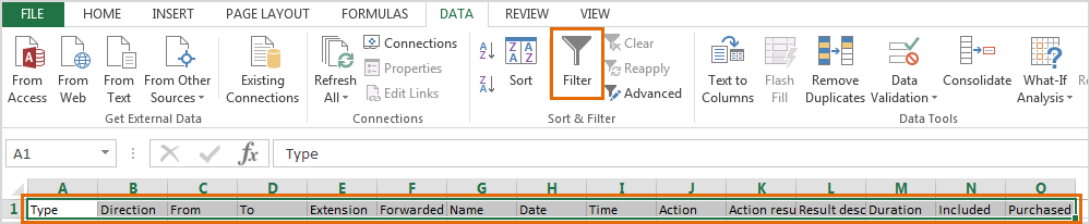 Filter all the headers: select all headers, then click Filter.