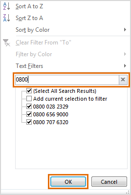 Type the prefix of the call type you will filter, then click OK.