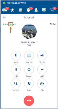 On BT Cloud Phone Desktop app - Active call screen - HD voice indicator